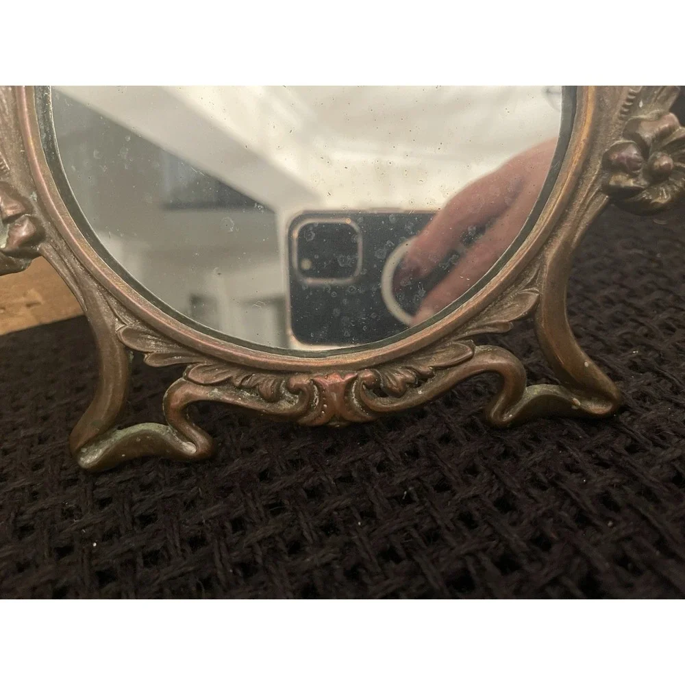 Antique Art Nouveau Mirror Decorative Arts Cast‎ Iron Gold Dresser Countertop